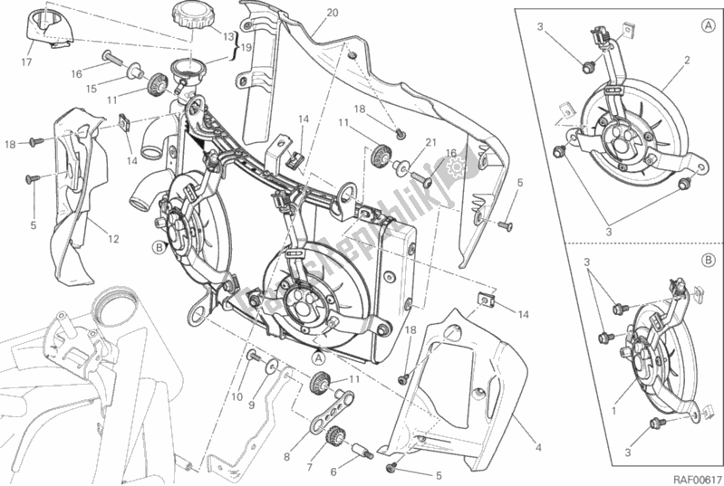All parts for the Water Cooler of the Ducati Monster 821 Stealth Thailand 2020